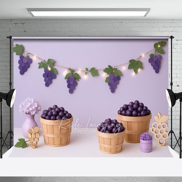 Aperturee Purple Grapes Floral Elegant Cake Smash Backdrop, 3X2FT(1MX0.6M), 14 USD, birthday cake smash backdrops, LRHD1L01-M
