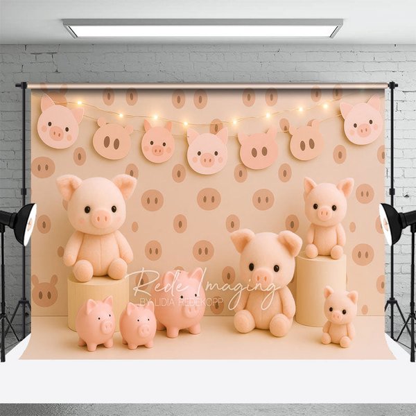 Aperturee Cartoon Pigs Lightings Sweet Cake Smash Backdrop, 3X2FT(1MX0.6M), 14 USD, birthday cake smash backdrops, LRHD1L08-M