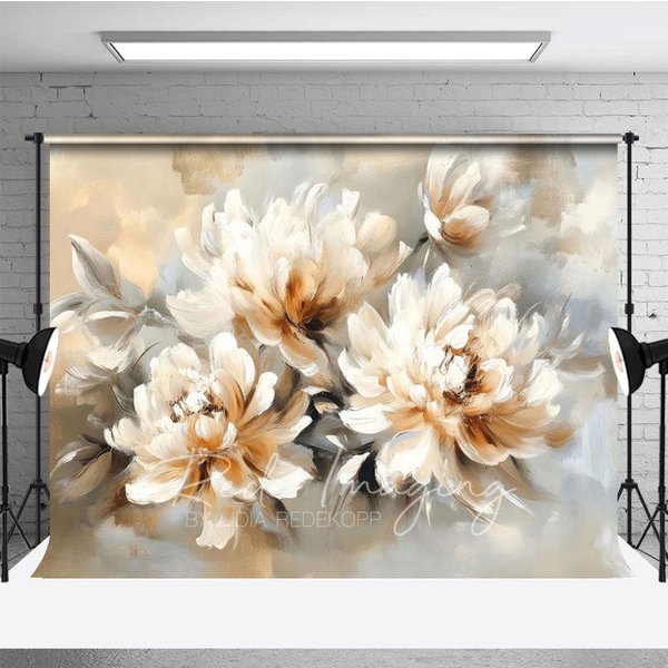 Aperturee White Orange Oil Painted Flowers Photography Backdrop, 3X2FT(1MX0.6M), 14 USD, floral backdrops, LRHD2K02-M