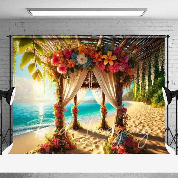 Aperturee Hawaii Beach Floral Gazebo Summer Photography Backdrop, 3X2FT(1MX0.6M), 14 USD, summer backdrops, LRHD2K61-M