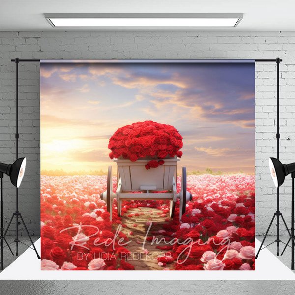 Aperturee Red Pink Rose Sea Cart Romantic Wedding Backdrop, 3X2FT(1MX0.6M), 14 USD, wedding backdrops, LRHD2K87-M