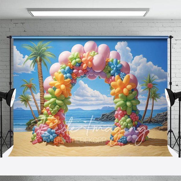 Aperturee Colorful Beach Balloon Arch Summer Photo Backdrop, 3X2FT(1MX0.6M), 14 USD, summer backdrops, LRHD4K47-M