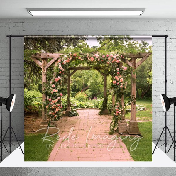 Aperturee Summer Garden Floral Arch Pavilion Photo Backdrop, 3X2FT(1MX0.6M), 14 USD, summer backdrops, LRHD4K58-M