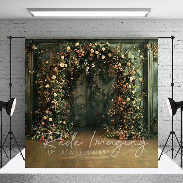 Aperturee Greenery Floral Arch Green Retro Wall Photo Backdrop, 3X2FT(1MX0.6M), 14 USD, retro wall backdrops, LRHD4K59-M