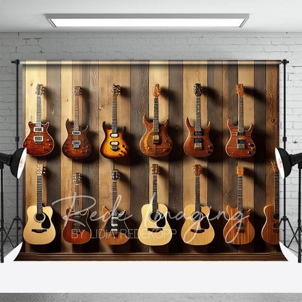 Aperturee Guitar Collection Wooden Wall Photography Backdrop, 3X2FT(1MX0.6M), 14 USD, retro wall backdrops, LRHD4K63-M