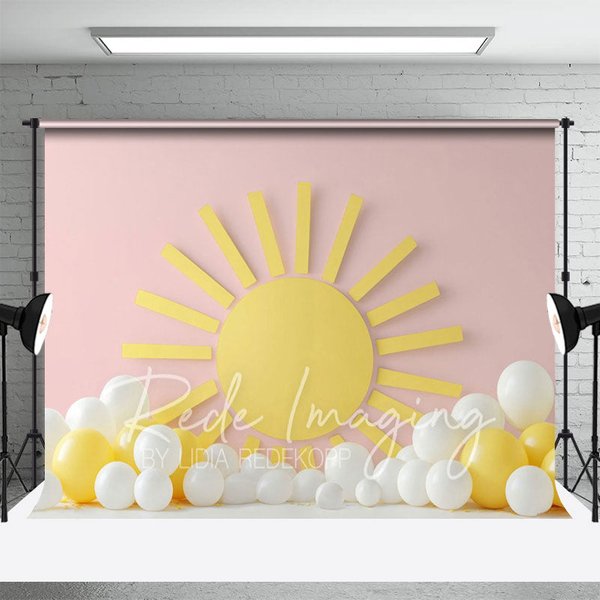 Aperturee Pink Sun Balloons Summer Cake Smash Photo Backdrop, 3X2FT(1MX0.6M), 14 USD, birthday cake smash backdrops, LRHD4K86-M