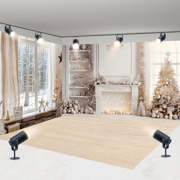 Aperturee Room Set Backdrop White Fireplace Winter Window Photography Background Elegant Living Room Holiday Party Decoration