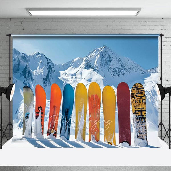 Aperturee Winter Snowboard Backdrop Ski Mountain Snow Photography Background Extreme Sports Sporty Holiday Party Decoration