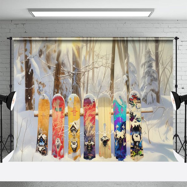 Aperturee Winter Forest Snowboard Backdrop Snowy Woods Ski Board Photography Background Outdoor Sport Holiday Party Decoration Prop