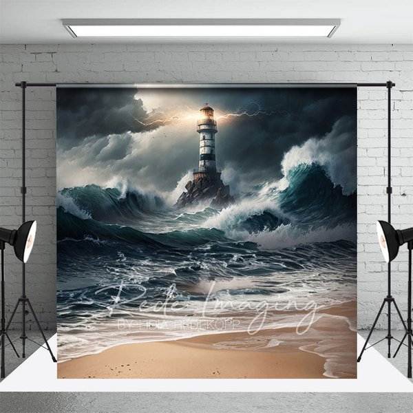 Aperturee Natural Ocean Waves Stormy Lighthouse Photo Backdrop, 3X2FT(1MX0.6M), 14 USD, natural scenery backdrops, LRHD5K01-M
