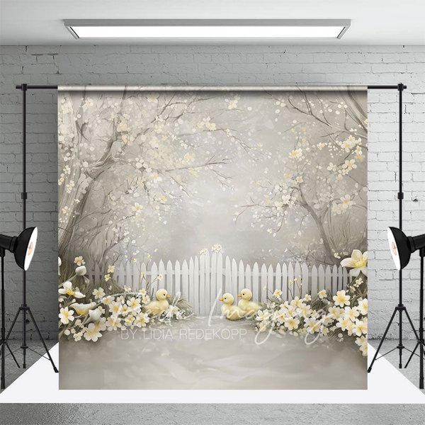 Aperturee Blossom Sand Ducklings Fence Spring Photo Backdrop, 3X2FT(1MX0.6M), 14 USD, spring backdrops, LRHD5K11-M