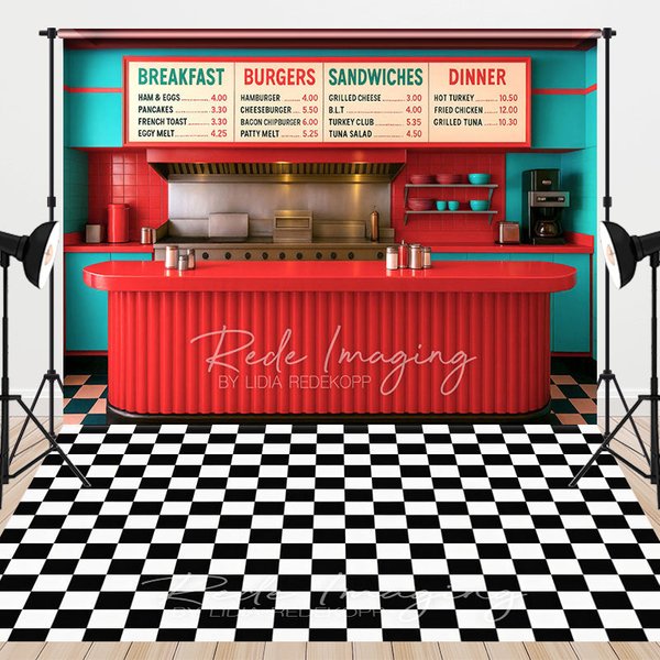 Aperturee Red Teal Retro Diner Plaid Floor Combo Set Backdrop, 7 x 5 ft / 7 x 5 ft, 97.4 USD, combo set backdrops, LRHD5K18-D, MATLRHD5K19-D