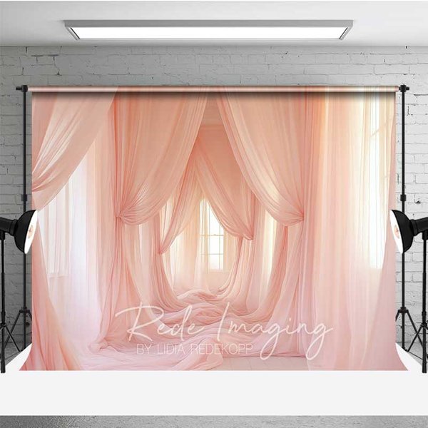 Aperturee Pink Tulle Curtains Maternity Photography Backdrop Studio Background Elegant Portrait Decoration Professional Photography Prop