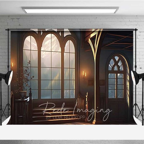Aperturee Vintage Gothic Window View Photography Backdrop Architecture Studio Prop Dark Moody Decoration Professional Photo Background