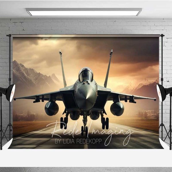 Aperturee Fighter Jet Runway Photography Backdrop Military Aviation Studio Prop Aircraft Decoration Professional Photography Background