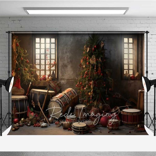 Aperturee Vintage Christmas Toy Room Photography Backdrop, Rustic Workshop with Drums and Gifts, Holiday Studio Photo Prop, 3x2ft (WxH), 14 USD, chr