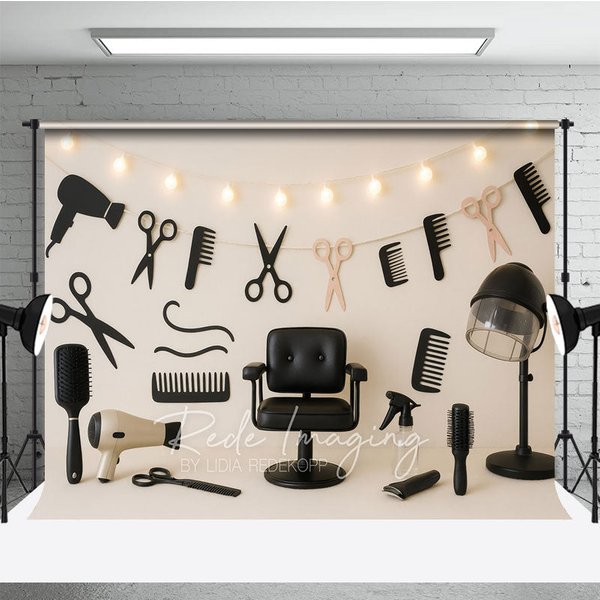 Aperturee Professional Hair Salon and Barber Shop Photo Backdrop, Stylist Tools Birthday Photography Background