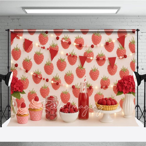 Aperturee Red Raspberry Garden Photo Backdrop, Berry Sweet Birthday Cake Smash Photography Background