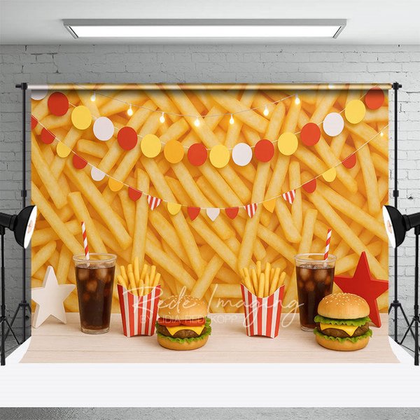Aperturee Fries Wall Burger Shop Birthday Cake Smash Backdrop, 3X2FT(1MX0.6M), 14 USD, birthday cake smash backdrops, LRHD8K31-M