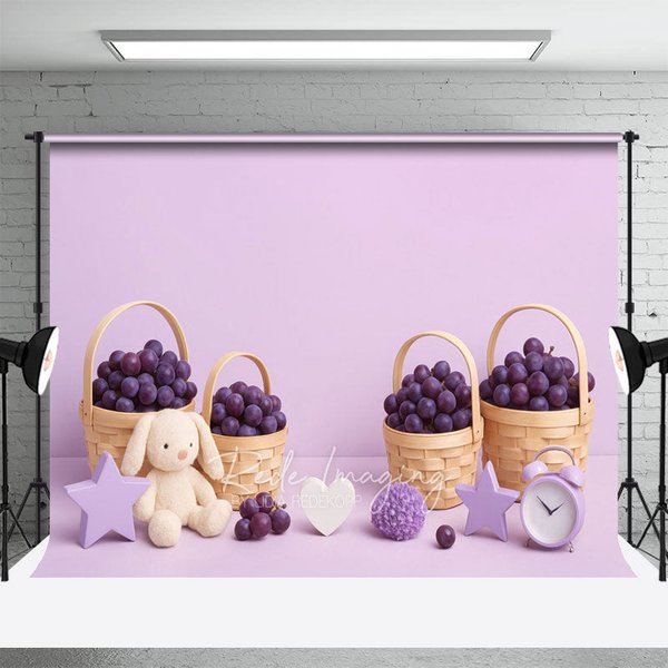Aperturee Harvest Purple Grapes Bunny Star Cake Smash Backdrop, 3X2FT(1MX0.6M), 14 USD, birthday cake smash backdrops, LRHD8K71-M