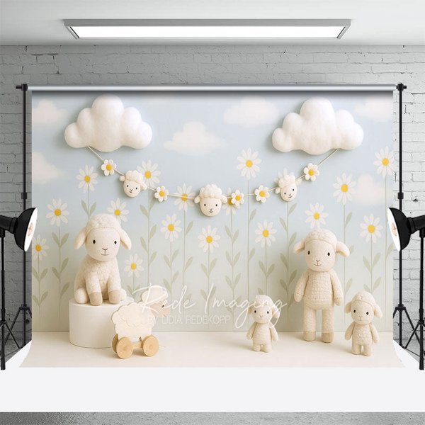 Aperturee Floral Sky Lambs Photography Cake Smash Backdrop, 3X2FT(1MX0.6M), 14 USD, birthday cake smash backdrops, LRHD8K75-M