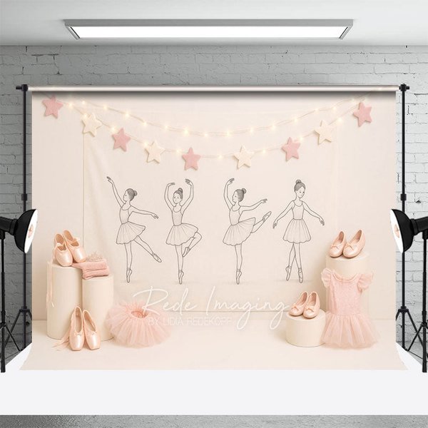 Aperturee Sweet Ballerina Pink Star Lights Cake Smash Backdrop, 3X2FT(1MX0.6M), 14 USD, birthday cake smash backdrops, LRHD8K81-M