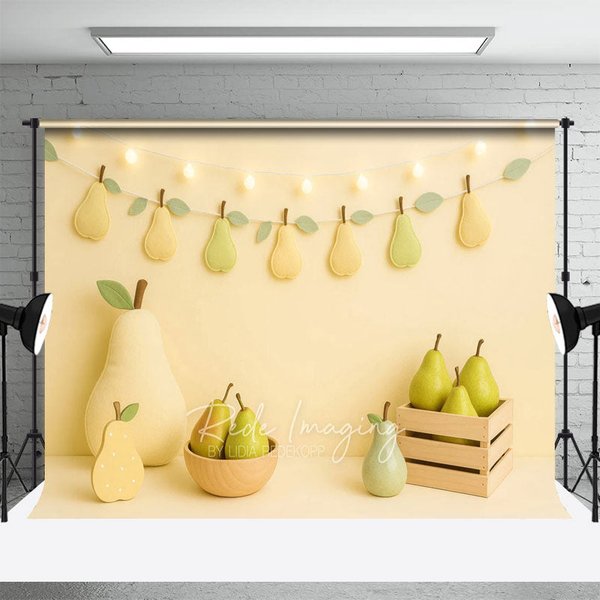 Aperturee Sweet Fresh Pears Lights Photo Cake Smash Backdrop, 3X2FT(1MX0.6M), 14 USD, birthday cake smash backdrops, LRHD8K93-M