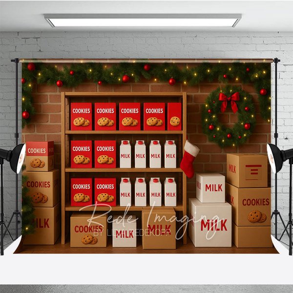 Aperturee Cookies for Santa Photography Backdrop, Christmas Milk Stand with Garland, Holiday Mini Session Background, 3x2ft (WxH)
