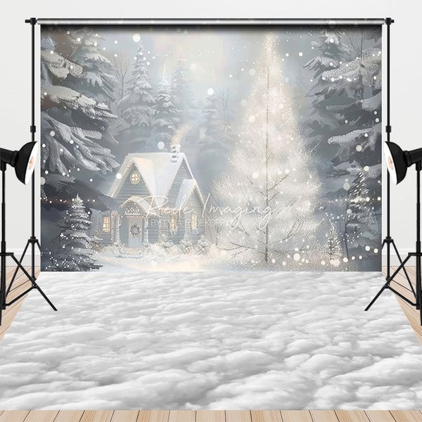 Aperturee Winter Wonderland Combo Set Backdrop, Snowy Forest with Glowing Tree, Christmas Holiday Photo Booth Props