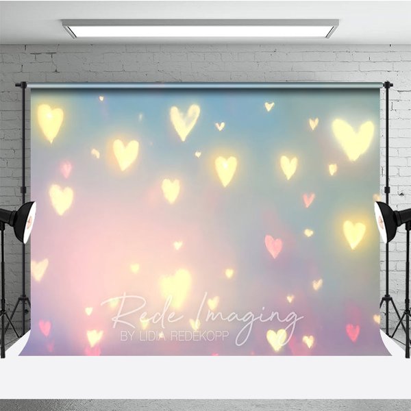 Aperturee Glowing Hearts Bokeh Photography Backdrop, Pastel Pink and Blue Romantic Studio Background