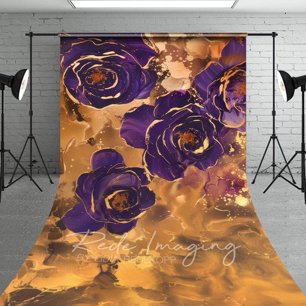 Aperturee Gold Purple Abstract Floral Fine Art Sweep Backdrop, 5 x 7 ft (1.5 x 2.1 m), 42 USD, sweep backdrops, LRSD2K37-D