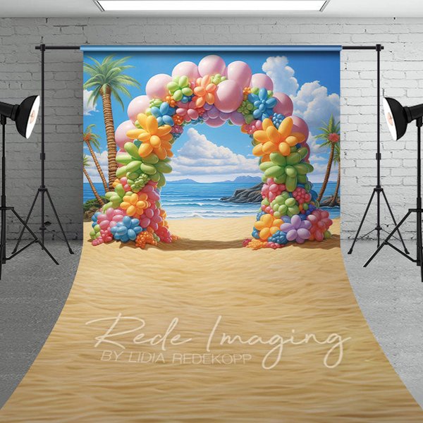 Aperturee Colorful Beach Balloon Arch Summer Sweep Backdrop, 5 x 7 ft (1.5 x 2.1 m), 42 USD, sweep backdrops, LRSD4K47-D