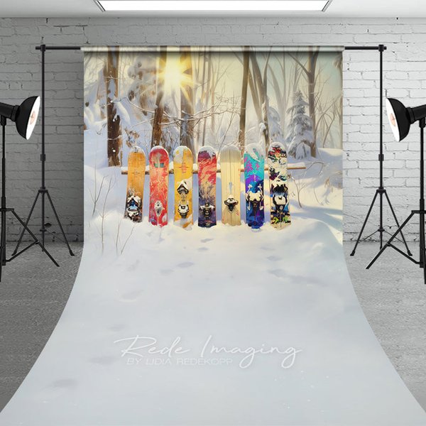 Aperturee Winter Forest Snowboard Sweep Backdrop Snowy Woods Ski Board Photography Background Outdoor Sport Holiday Party Decoration Prop