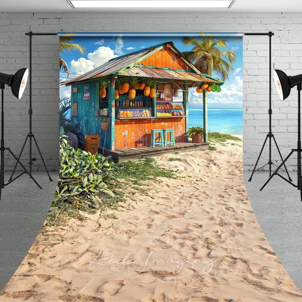 Aperturee Tropical Beach Fruit Stand Summer Photography Backdrop, Ocean View Sand Sweep Portrait Studio Background