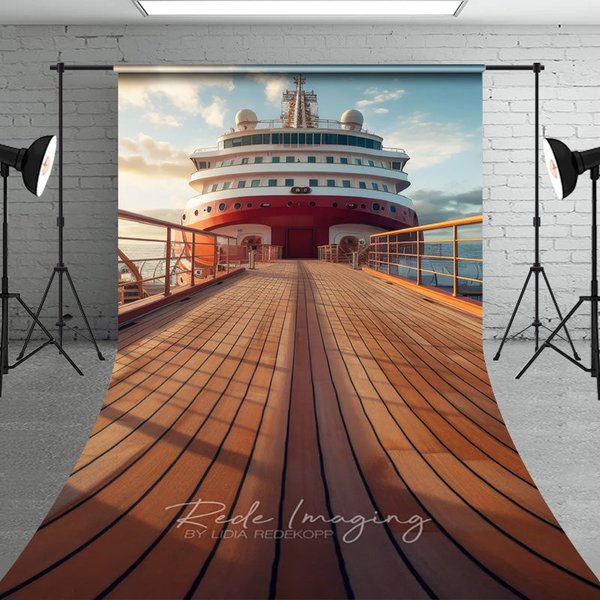 Aperturee Luxury Cruise Ship Deck Scenery Backdrop, Ocean Vacation Wooden Sweep Portrait Photography Studio Background