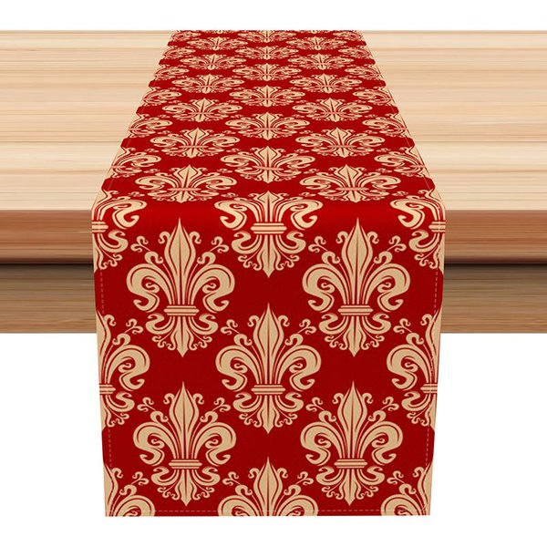 Aperturee Elegant Red Damask Table Runner with Gold Pattern, Vintage Luxury Dining Table Centerpiece Decor, 12x72in (WxH)