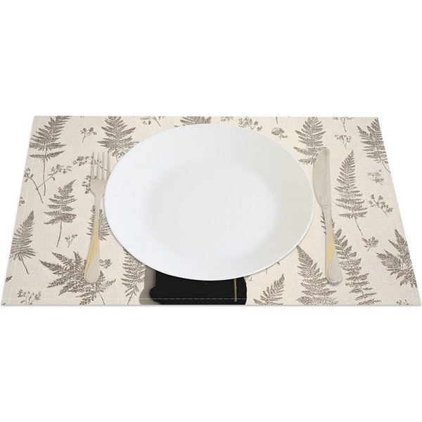 Aperturee Easter Black Bunny Set of 4 Placemats, Grey Fern Pattern Dining Table Decor