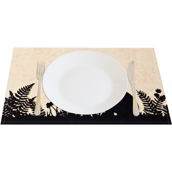 Aperturee Easter Silhouette Rabbit Set of 4 Placemats, Beige Texture Black Fern Decor