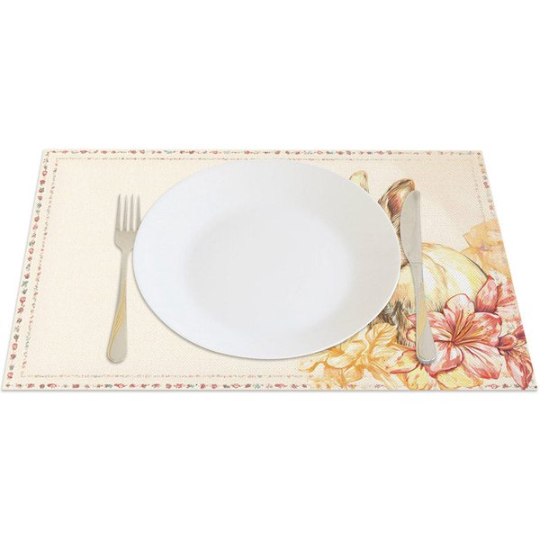 Aperturee Floral Border Easter Bunny Set of 4 Placemats, Botanical Frame Rabbit Table Decor