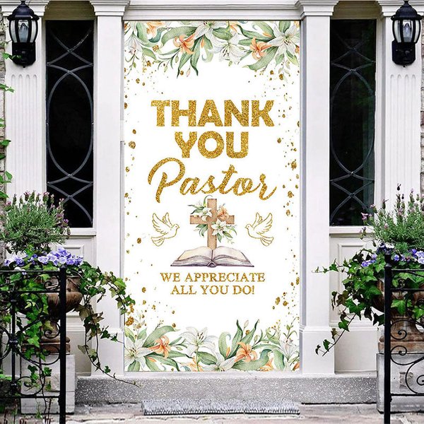 Aperturee Thank You Pastor We Appreciate All You Do Door Cover, 30x80 Inch, 28.48 USD, party door covers, LZML141A-A