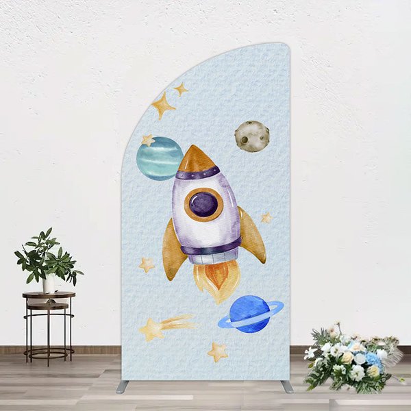 Aperturee Cartoon Starry Sky Rocket Birthday Half Moon Arch Backdrop, 1.6 x 4 ft (0.5 x 1.2 m), 98.18 USD, arch backdrop kit, MJHD0L06YL-AJ