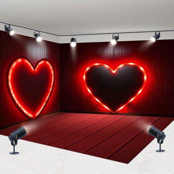 Aperturee Lighted Red Love Valentines Day Room Set Backdrop, 7X7FT(Left Wall)+10X7FT(Right Wall)+10X7FT(Floor), 247.5 USD, MMHD5A37-R, MMHD5A35-B