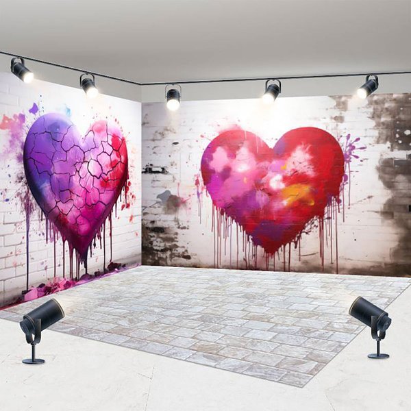 Aperturee Graffiti Red Love Valentines Day Room Set Backdrop, 7X7FT(Left Wall)+10X7FT(Right Wall)+10X7FT(Floor), 247.5 USD, MMHD5A39-R, MMHD5A38-B