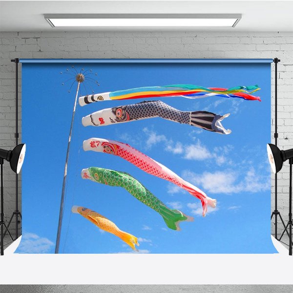 Aperturee Festival Celebration Koi Fish Flag Blue Sky Backdrop, 3X2FT(1MX0.6M), 14 USD, natural scenery backdrops, NYHD11316941-M