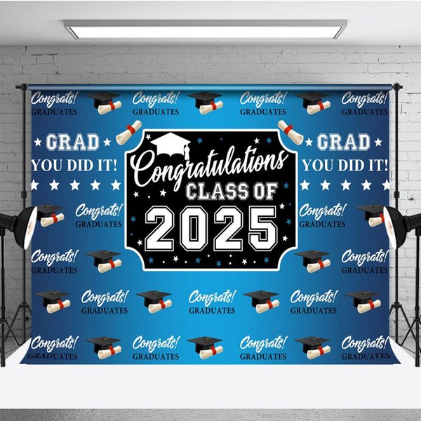 Aperturee Step And Repeat Blue Black Congrats Grad Backdrop, 3X2FT(1MX0.6M), 14 USD, graduation backdrops, NYHD11316964-M