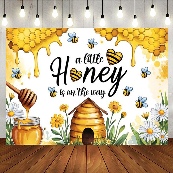 Aperturee Little Honey Is On The Way Cute Baby Shower Backdrop, 5X3FT(1.5X1M), 15.07 USD, baby shower backdrops, NYHD11429402-E