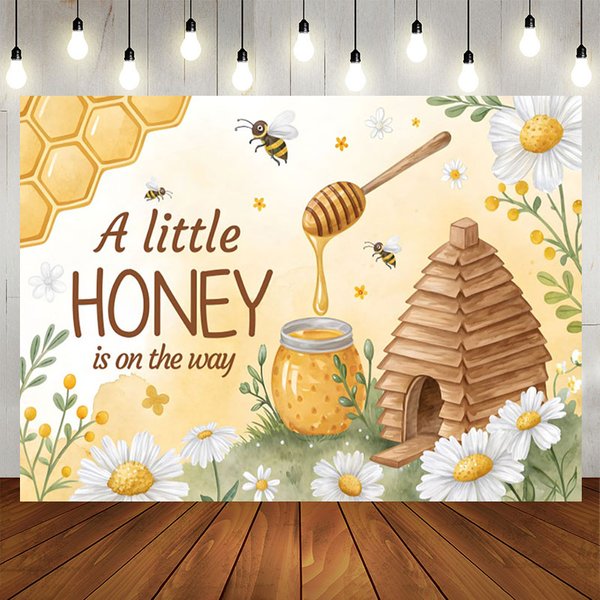 Aperturee Sweet Little Honey Cabin Floral Baby Shower Backdrop, 5X3FT(1.5X1M), 15.07 USD, baby shower backdrops, NYHD11429405-E