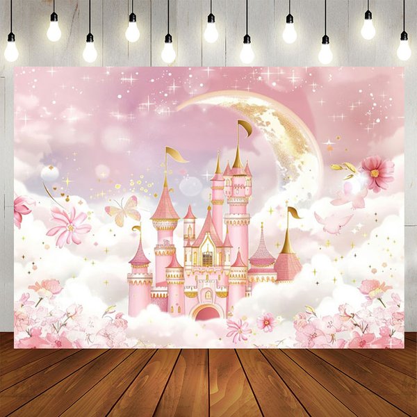 Aperturee Floral Pink Wonderland Night Castle Cloud Backdrop, 5X3FT(1.5X1M), 15.07 USD, birthday backdrops, NYHD11429617-E