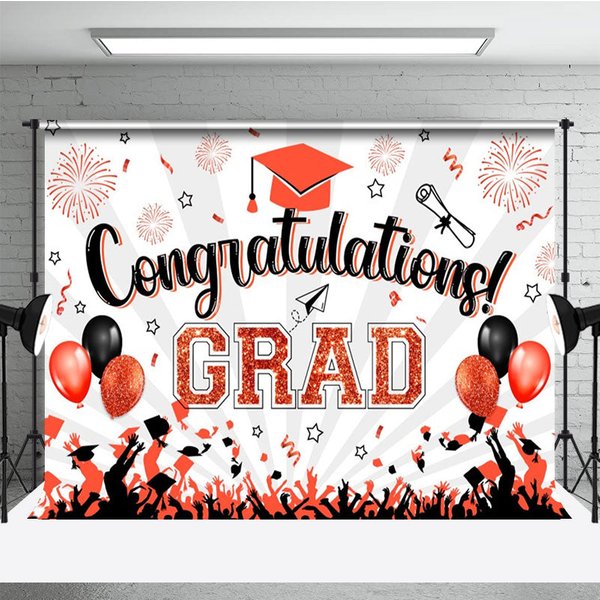 Aperturee White Beam Red Sparkle Balloon Congrats Grad Backdrop, 3X2FT(1MX0.6M), 14 USD, graduation backdrops, NYHD11429703-M