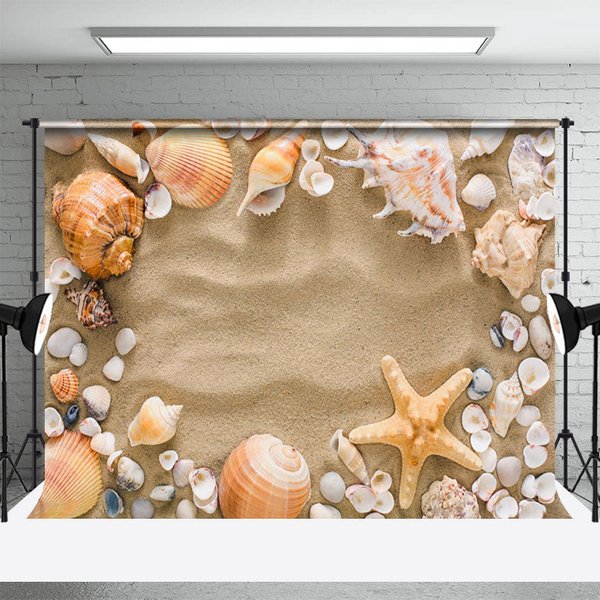 Aperturee Shell Beach Starfish Summer Photography Backdrop, 3X2FT(1MX0.6M), 14 USD, summer backdrops, NYHD11429881-M
